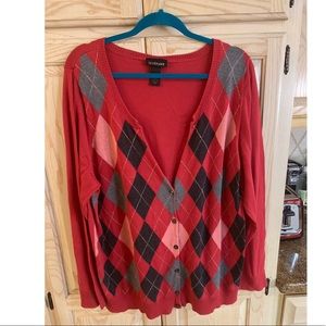 Lane Bryant Red Argyle Cardigan